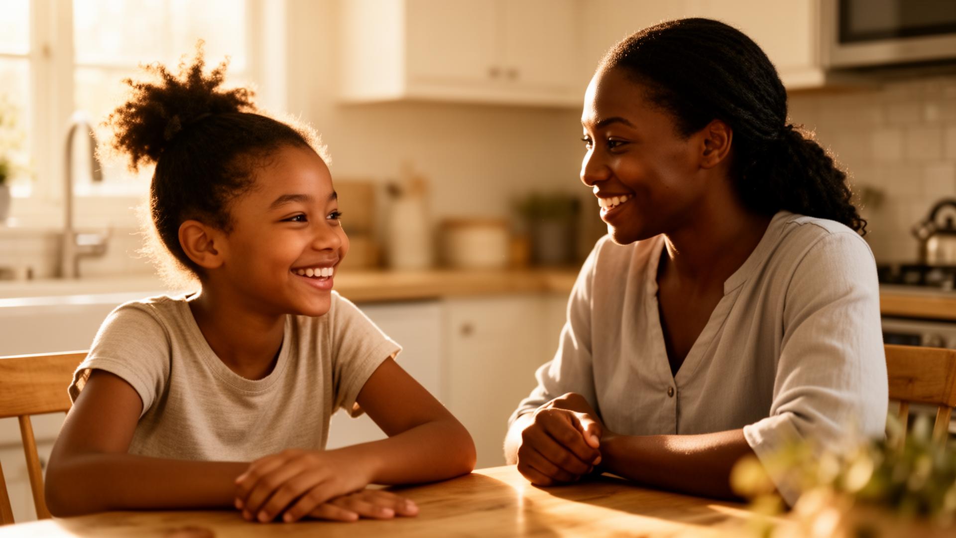 A mentor and a teenage girl in conversation on a sunlit porch